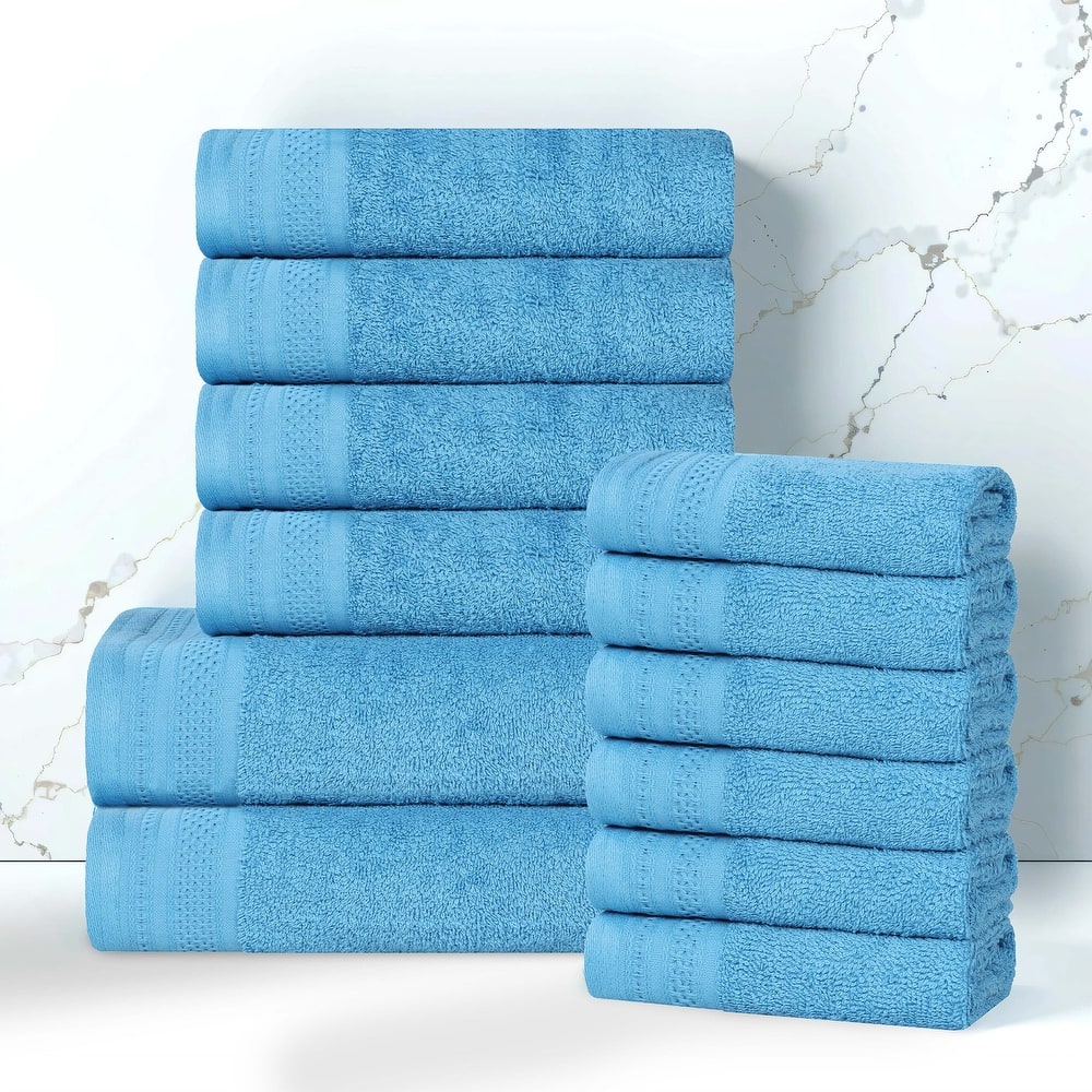 Superior Honeycomb Textured Border Cotton Medium Weight 12 Piece Towel Set