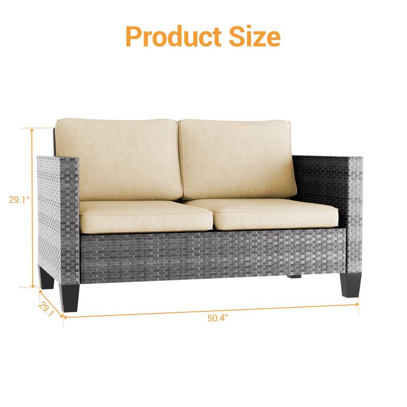 Livoosun Patio Loveseat Sofa Outdoor Wicker Couch, 2-Seater Furniture with High Back and Removable Cushions