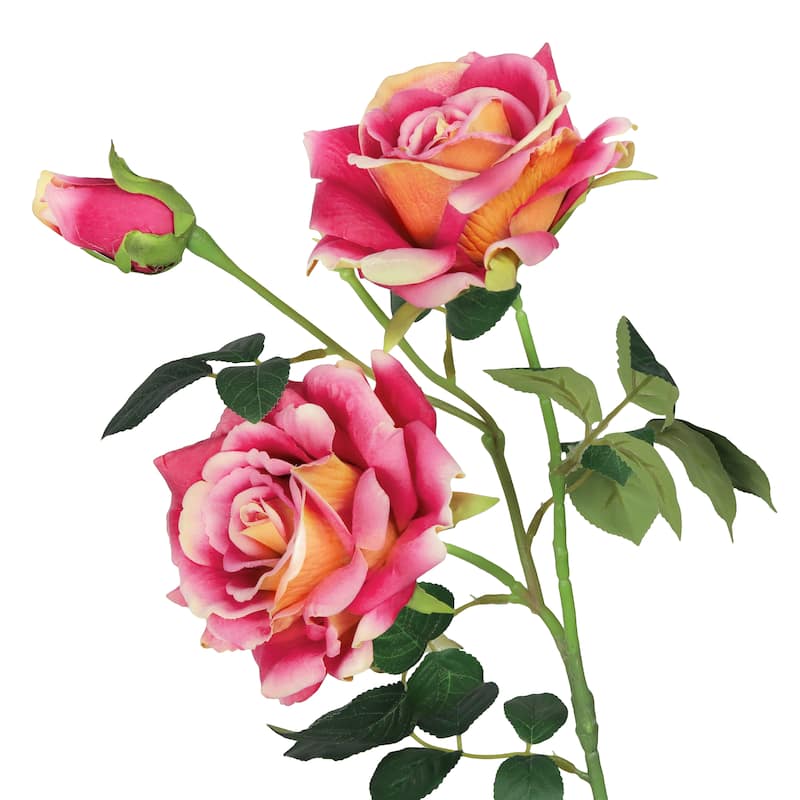 Set of 2 Coral Fuchsia Artificial Velvet Elegant Rose Flower Stem Spray 32in - 32" L x 7" W x 7" DP