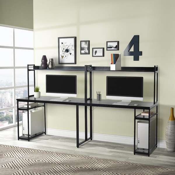 Two Person Computer Desk with Storage. Opens flyout.