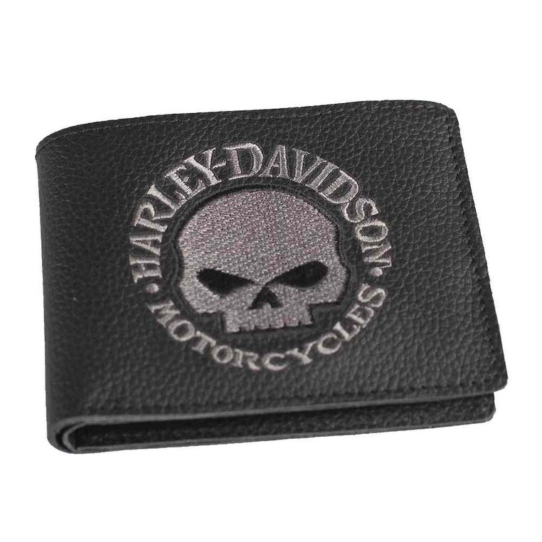 Harley-Davidson® Mens Willie-G Skull Black Leather Chain Tri-fold Wallet XML4721