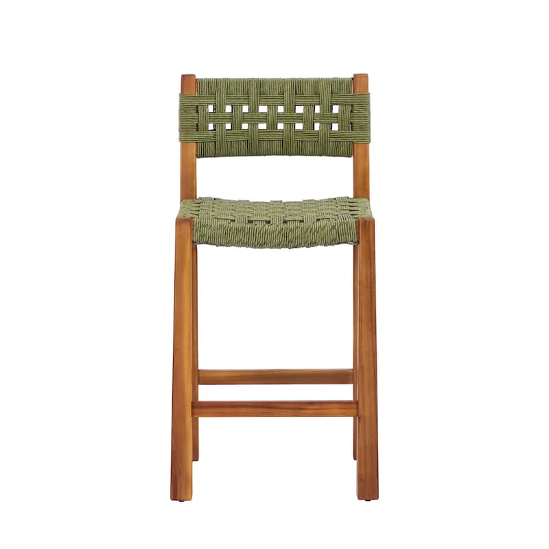 Christopher Knight Home - Modern Acacia Wood Outdoor Bar Stools with Teak Finish and Wicker Back Patio Chairs
