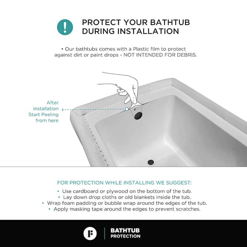 Fine Fixtures 66-inch Soaking Drop-in or Alcove Bathtub - 66" x 32" x19"