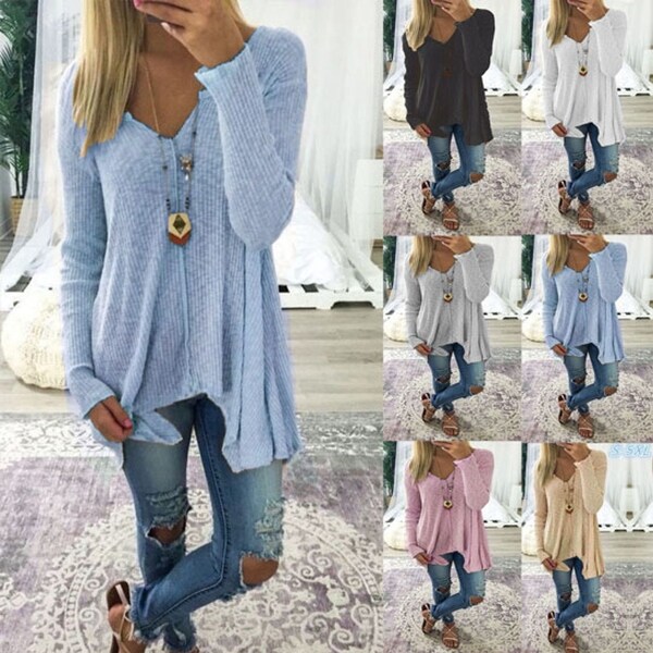 V-Neck and V-Hem Long Sleeve Tunic