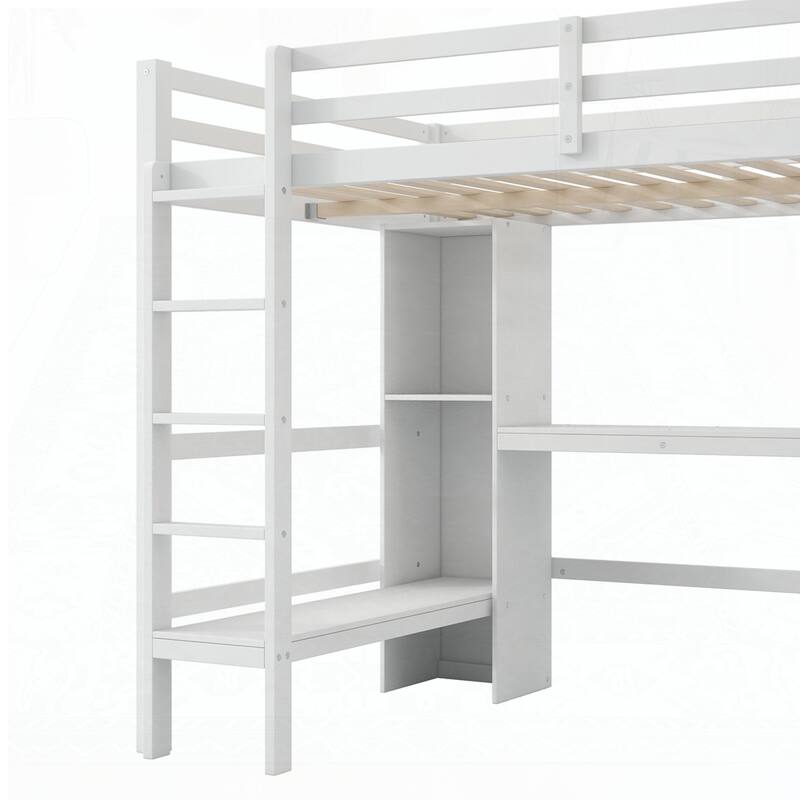 Loft Bed with Multifunction Shelves and Under-bed Desk