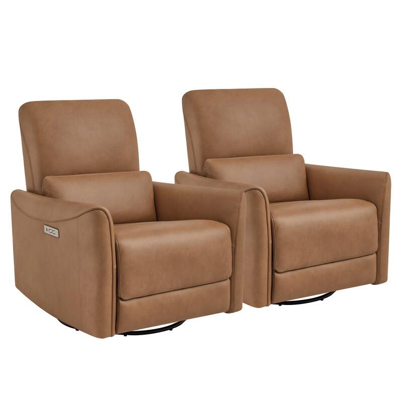 Spruce & Spring Asher Power Swivel Glider Recliner - Brown-Leather-Set of 2