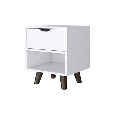 19 Inch Wood Nightstand with Storage Drawer and Open Shelf Bedside Table for Small Spaces