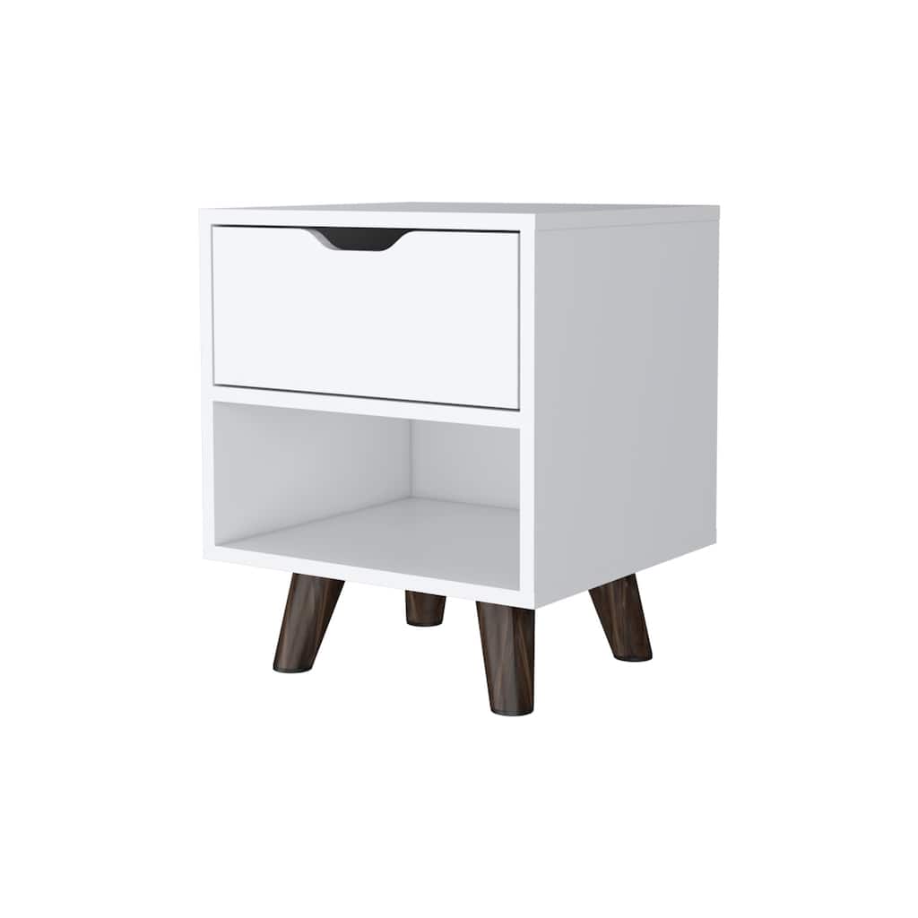 19 Inch Wood Nightstand with Storage Drawer and Open Shelf Bedside Table for Small Spaces