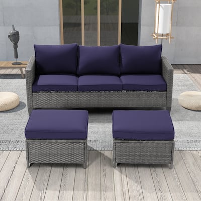 LIVOOSUN 3Pcs Patio Furniture Conversation Grey Rattan Patio Sofa Set