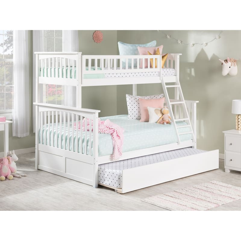 Columbia Bunk Bed Twin over Full with Full Trundle Bed - White