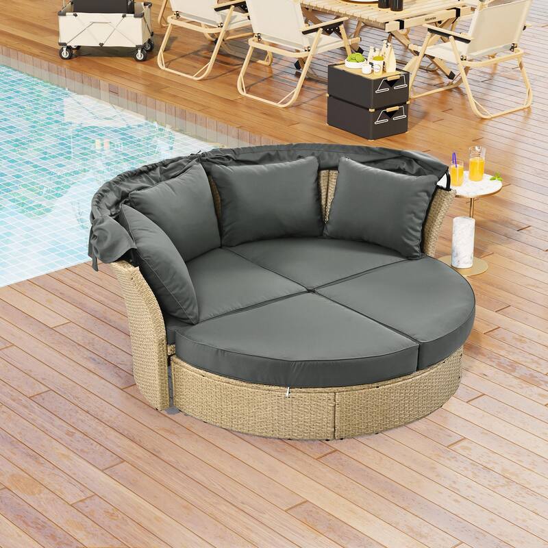 Outdoor Patio Daybed Wicker Rattan Double Daybed
