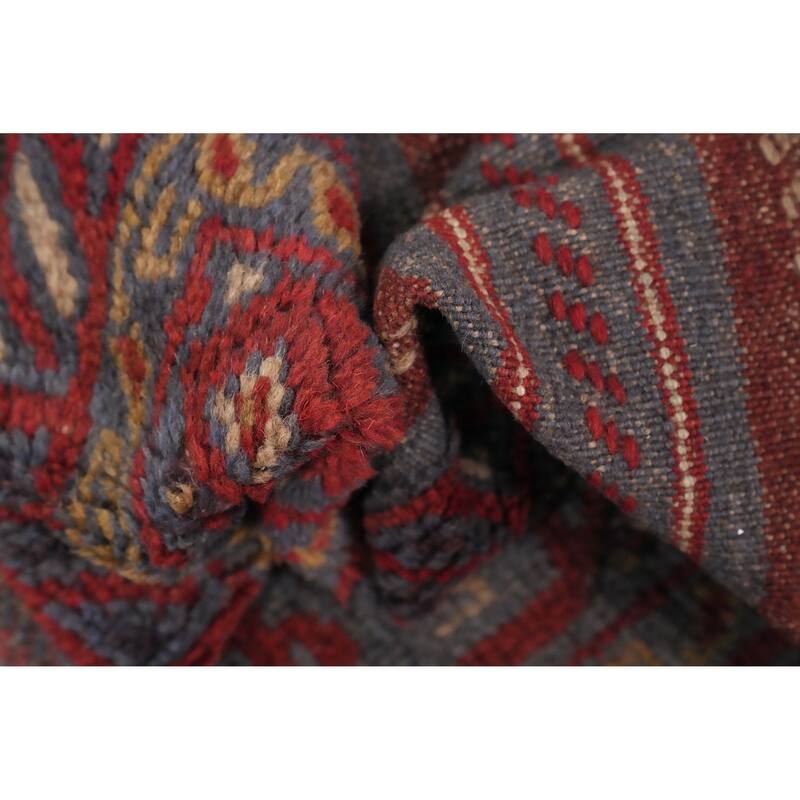 Hand Knotted Oriental 100% Wool Carpet Traditional Tribal Navy Blue & Blues Balouch Runner Rug - 7' 9'' X 1' 10''