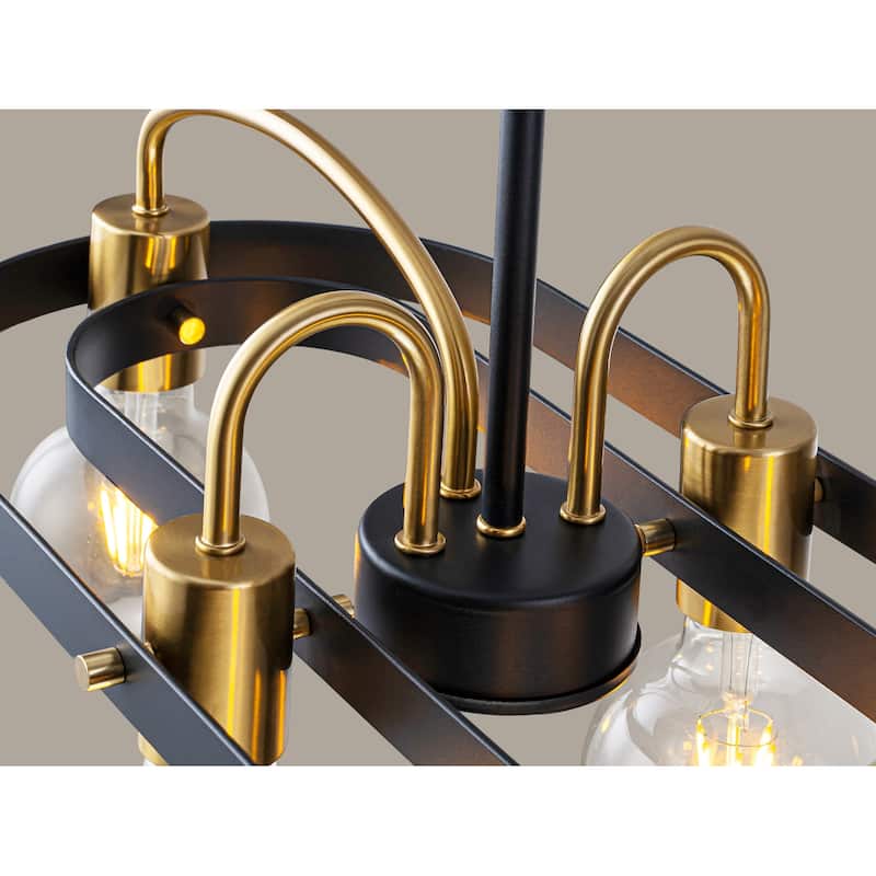 6 Lights Black and Gold Rectangle Chandelier