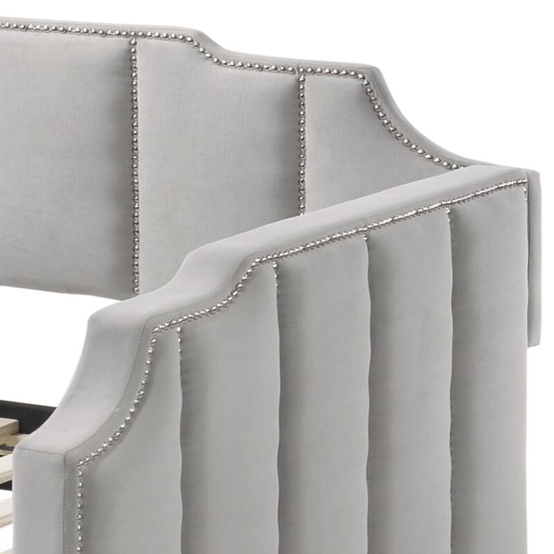 Peridot Dove Gray Velvet Daybed W/Trundle (Twin)