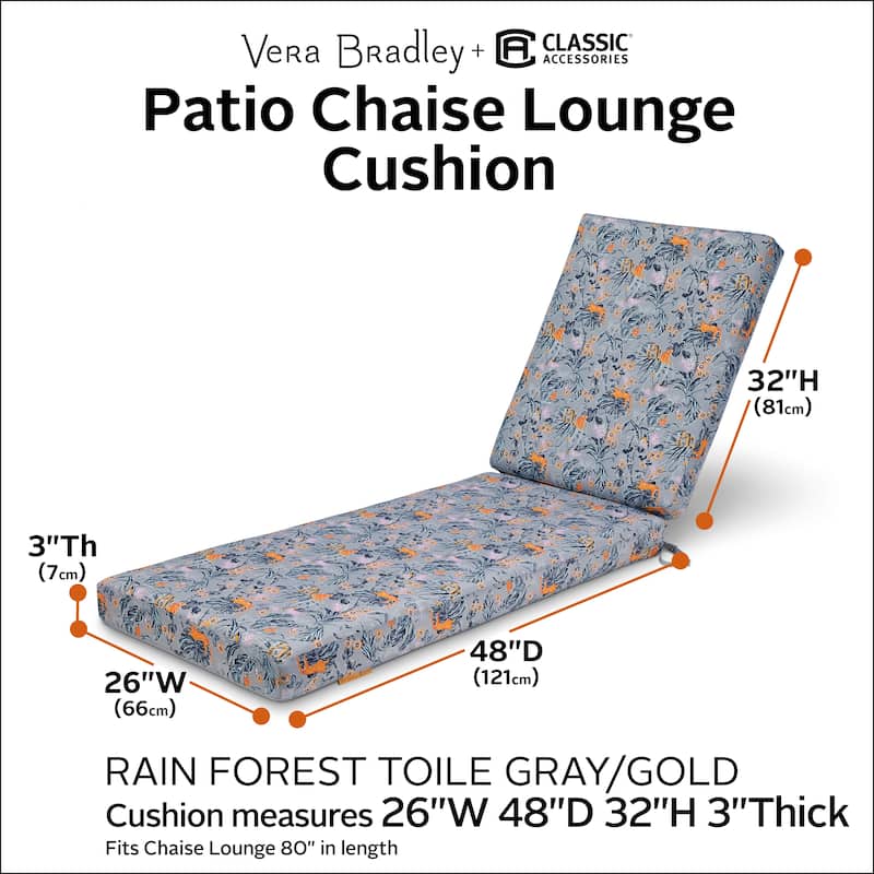 Vera Bradley by Classic Accessories Water-Resistant Patio Chaise Lounge Cushion