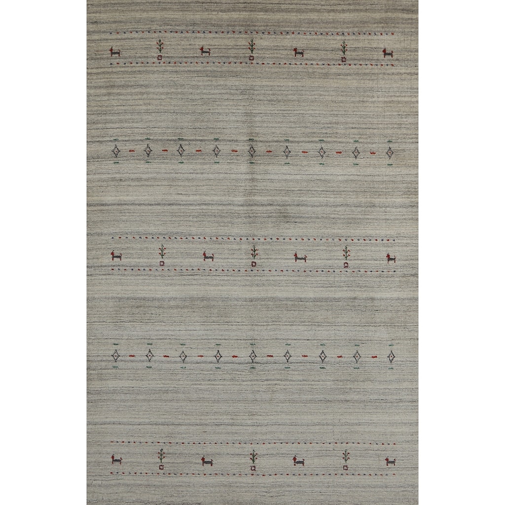 Hand Knotted Oriental 100% Wool Carpet Tribal Animal Pictorial Multi-Colored Gabbeh Area Rug - 7' 10'' X 5' 1''
