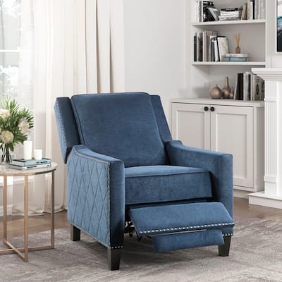 Textured Fabric Upholstered Reclining Chair with Nailhead Trim