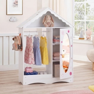 Gymax Kids Dress Up Storage w/ Mirror Roofed Wardrobe Closet w/ Open