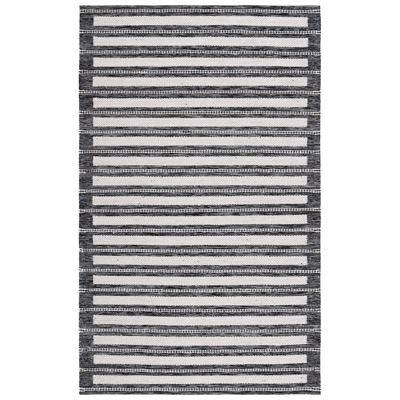 SAFAVIEH Handmade Kilim Chuan Farmhouse Stripe Rug - 4' x 6' - Black/Ivory
