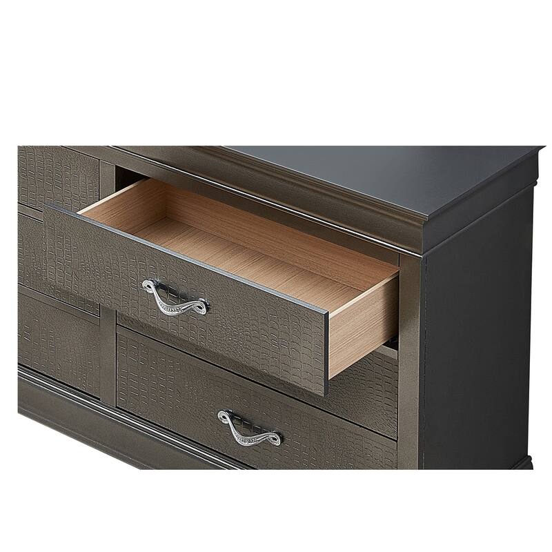 6-Drawer Wooden Bedroom Dresser - 59" - Metallic Black