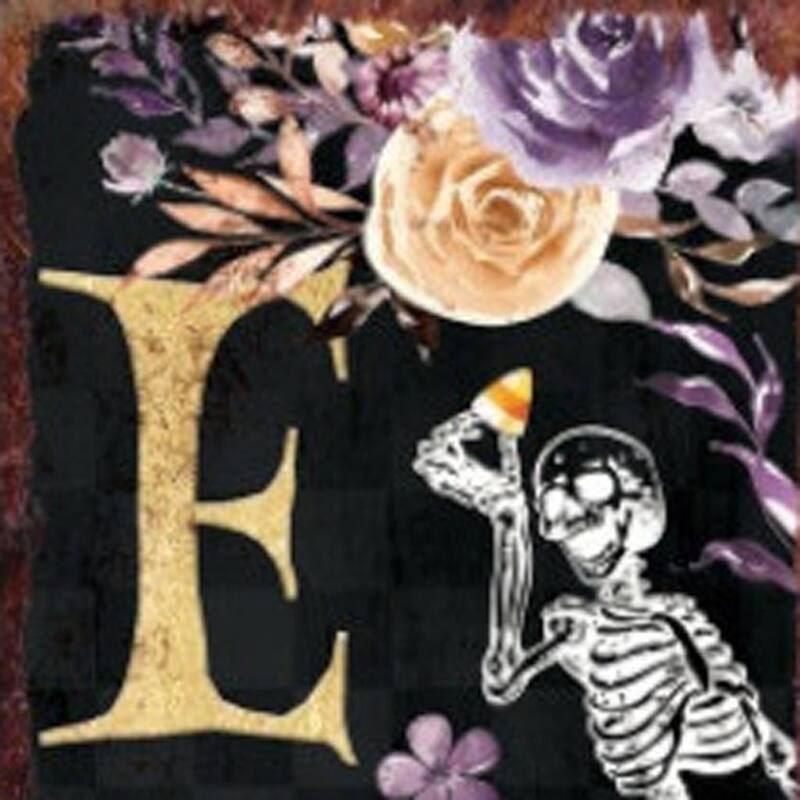 HomeRoots 36" Black Gold And Purple Solid Wood Eek Halloween Skeleton Porch Sign