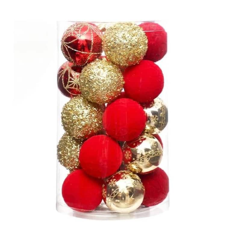 25PCS 2.36in Decorative Christmas Balls Ornaments for Xmas Tree Decor - N/A - Red