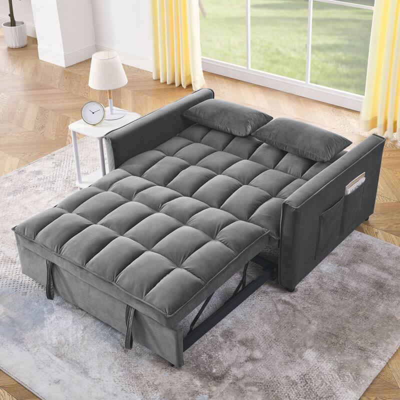 53.94" Velvet 3 in1 Loveseat Pull-Out Sofa Bed withTwo Side Pockets and Adjustable Backrest for Living Room