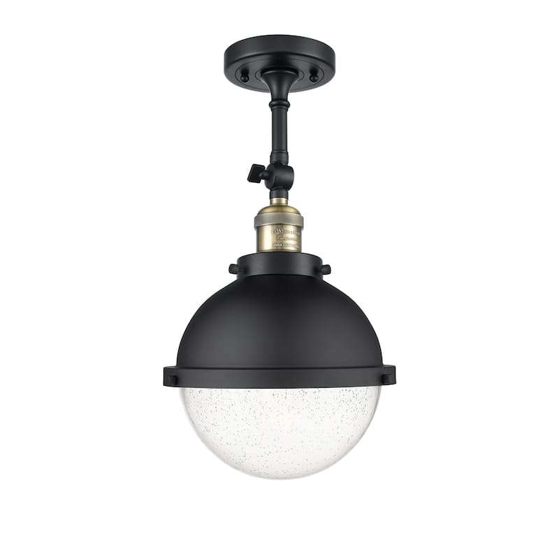 Innovations Lighting Franklin Restoration Hampden - 1 Light 9" Semi-Flush Mount - Black Antique Brass/Seedy