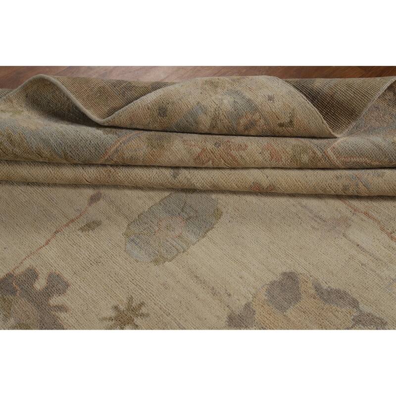 Hand Knotted Oriental 100% Wool Carpet Transitional All-Over Beige & Ivories Oushak Area Rug - 9' 9'' X 8' 2''