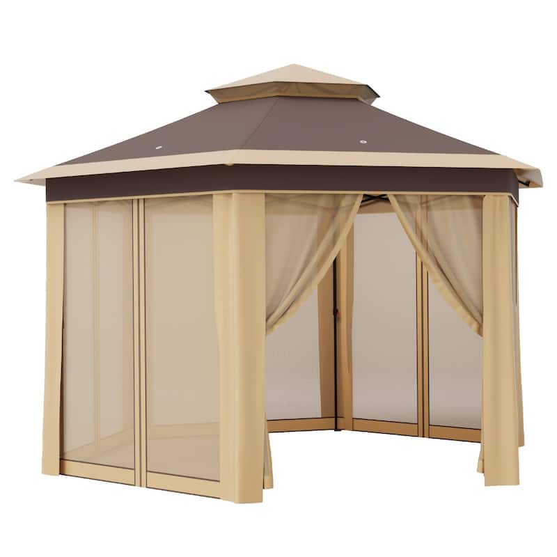 Pop Up Gazebo, Hexagonal Canopy Shelter with 6 Zippered Mesh Netting, Event Tent with Strong Steel Frame - Grey