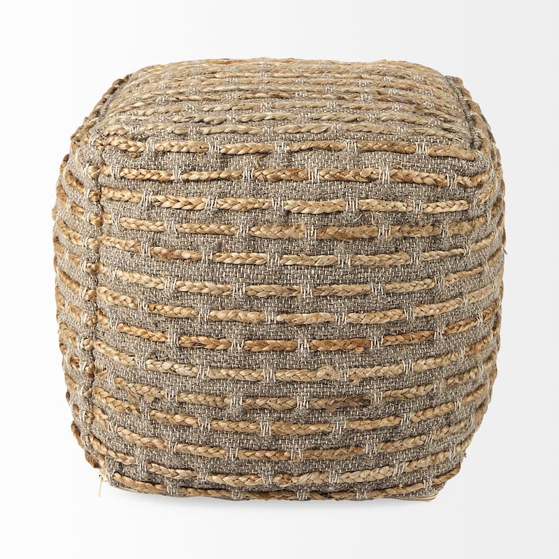 Mercana "Binita" Grey / Brown Hemp Wool & Cotton Square Pouf