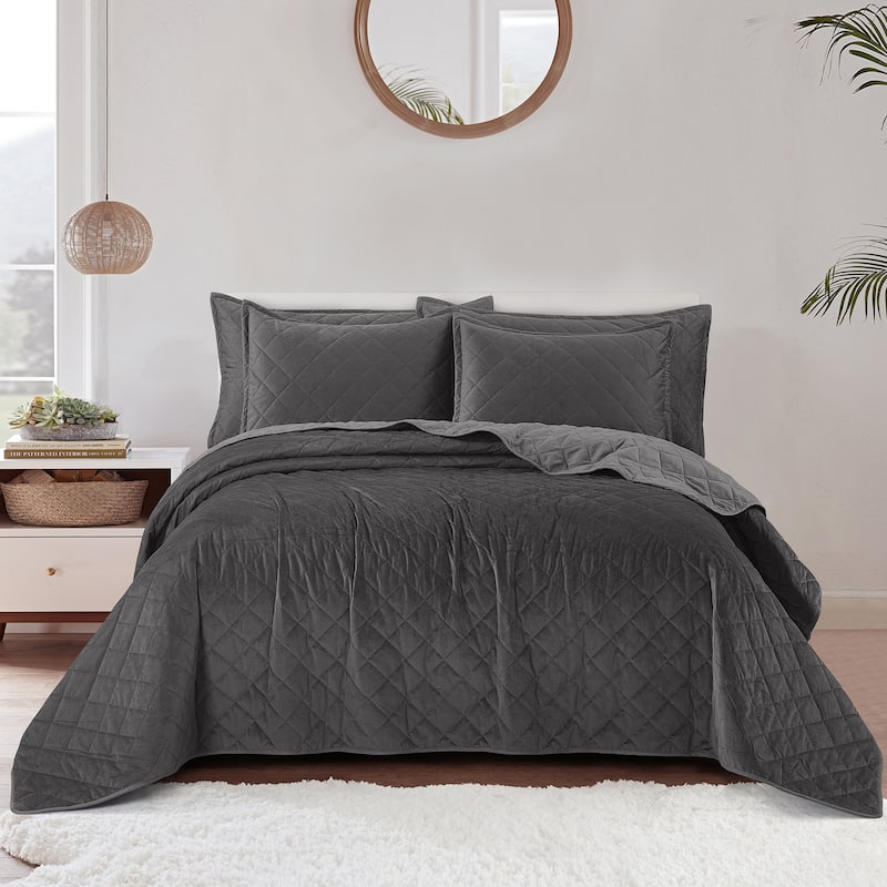 Serenta Velvet Quilts 5 Piece Ultra Soft Floor Touching Bedspread Set