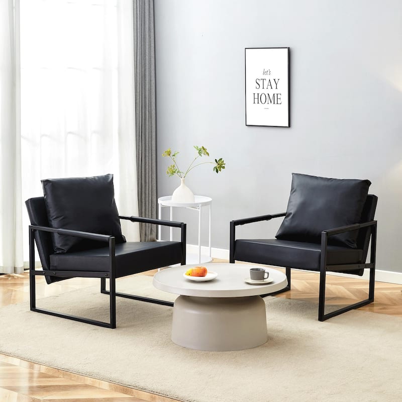 Set of 1 Classic PU Leather and Metal Frame Sofa -Ergonomically designed, a perfect blend of modern and industrial styles