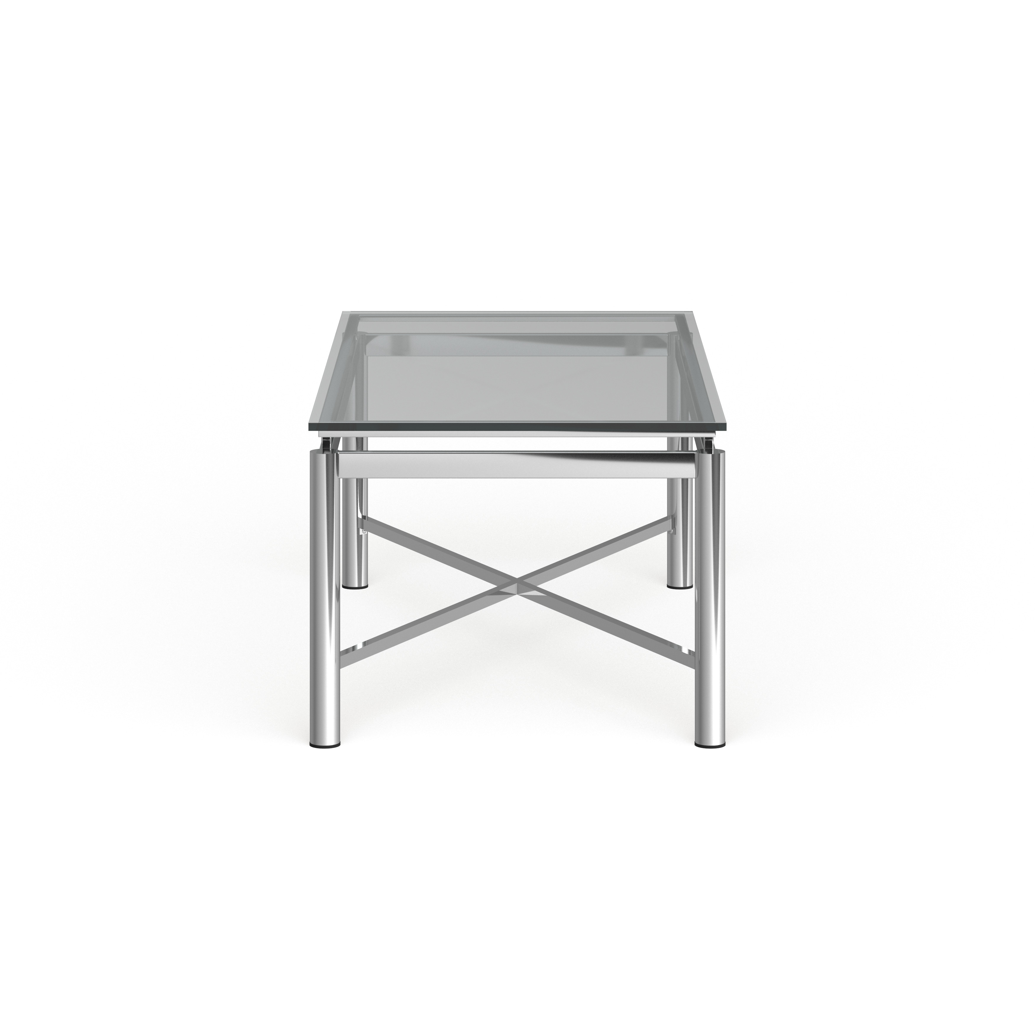 Front perspective view of the Steve Silver Jules Chrome and Glass Coffee Table.