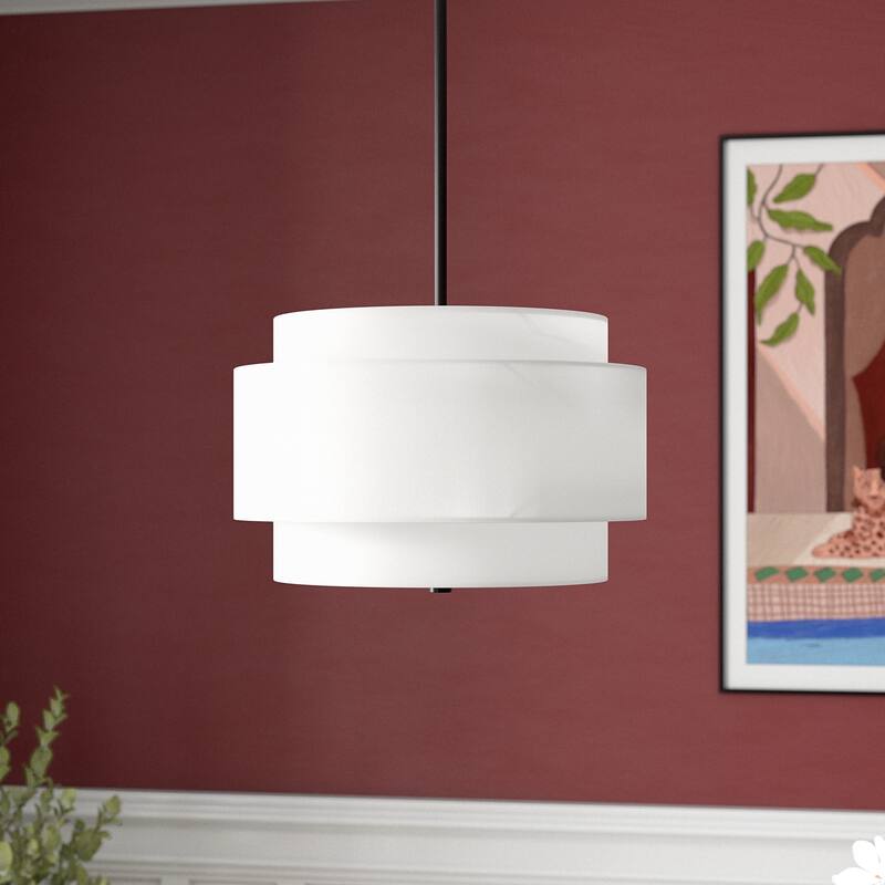 Solomon 16" Wide 2-Light Pendant with Tiered Fabric Shade - 16" Wide - Blackened Bronze/White