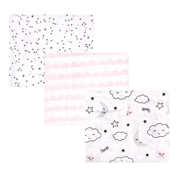 slide 1 of 1, Hudson Baby Infant Girl Cotton Muslin Swaddle Blankets, Pink Dreamer, One Size - Pink Dreamer - 3-Pack