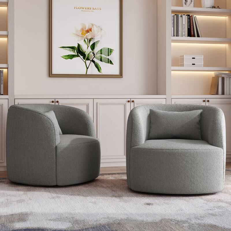 2Set Modern 360-degree Rotation Teddy Barrel Chairs