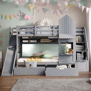 Beautiful Playhouse Inspired Twin-Over-Twin Castle Style Bunk Bed