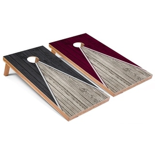 Solid Wood Cornhole Boards - Dark Grey and Maroon Triangle Design