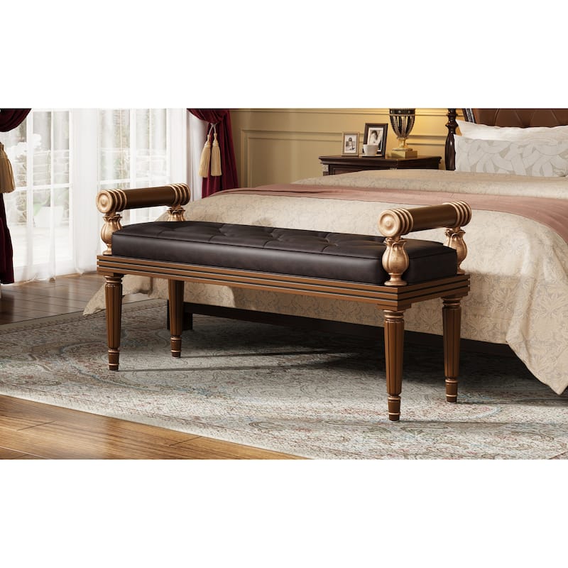 Christopher Knight Home - Mid-Century PU Leather Upholstered Bench with Button-Tufted Seat & Solid Wood Frame - 50"W