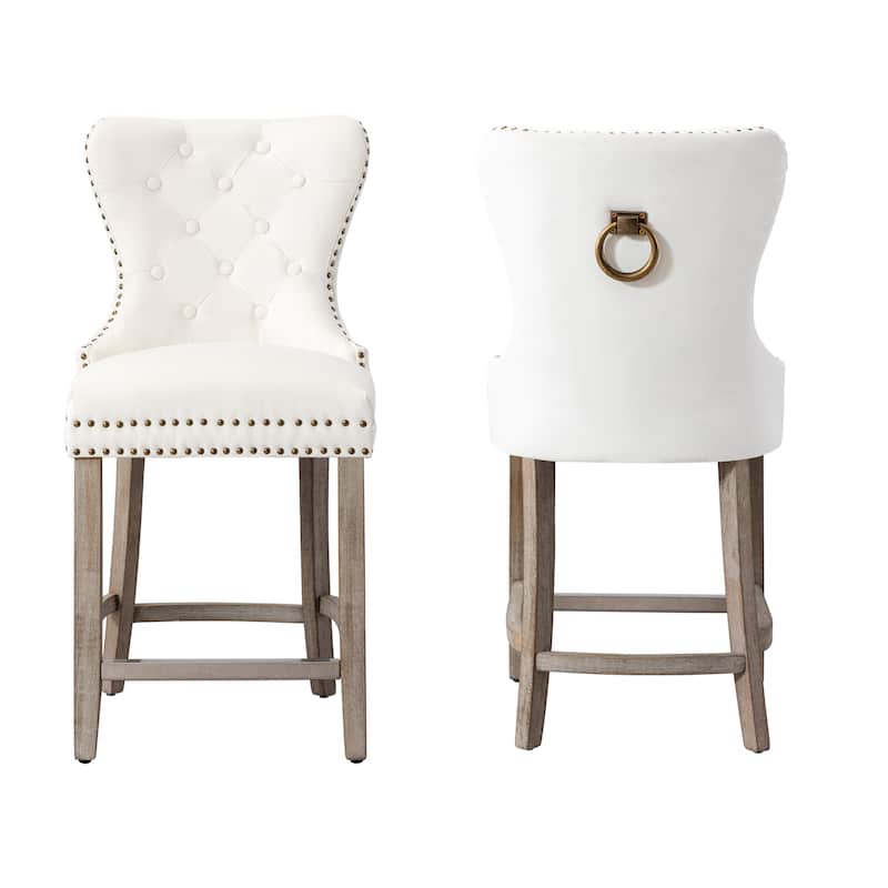 Carter 24" Wingback Tufted Nailhead Counter Stool (Set of 2), Antique Grey Legs