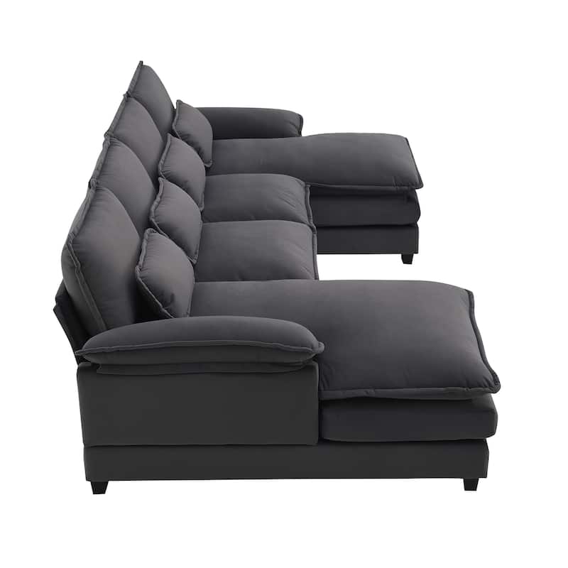 6-seat Upholstered Symmetrical Sofa Set with Double Cushions