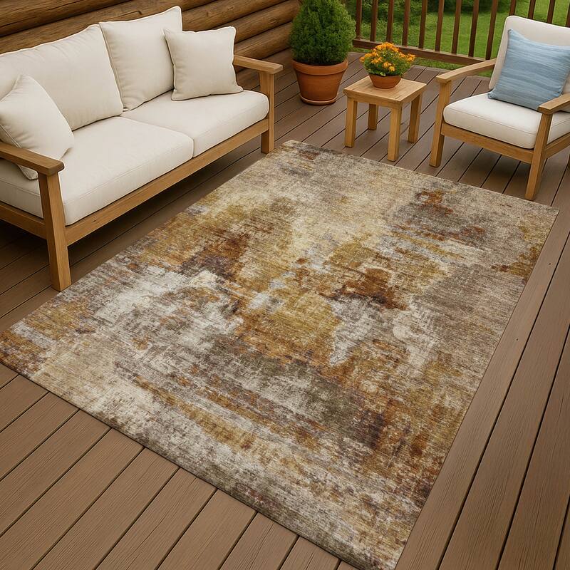 Machine Washable Indoor/ Outdoor Abstact Contemporary Chantille Rug