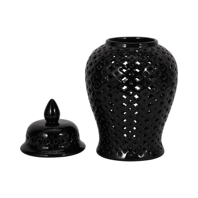 Modern Decorative Jar with Glossy Ceramic and Pierced Cutout Desig