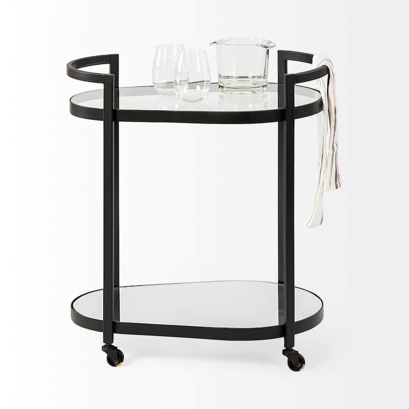 Cyclider Black Metal With Two Mirror Glass Shelves Bar Cart - 25.0L x 16.1W x 28.0H