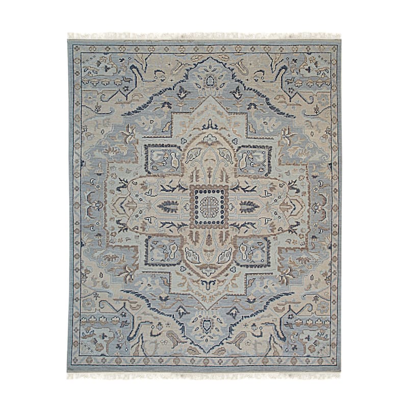 Home Decor Blue Hand-Knotted Wool Oriental Design Rug by EORC Luxurious Area Rug for Adding Timeless Elegance and Classic