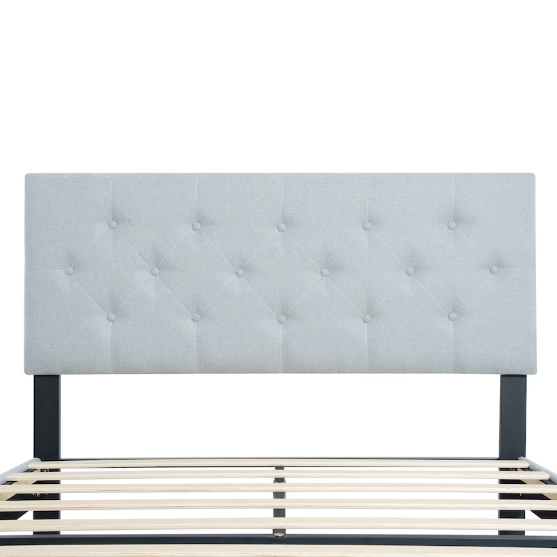 Upholstered Bed Frame with Button Tufted Linen Headboard