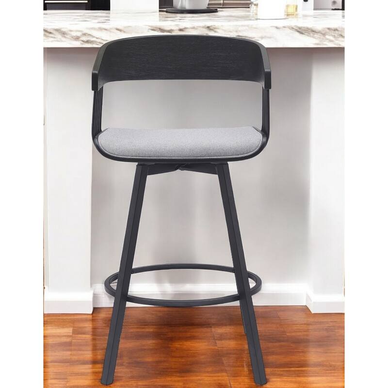 Modern Swivel Bucket Seat Bar Stool with Footrest and Armsrest Metal Frame for Kitchen Island