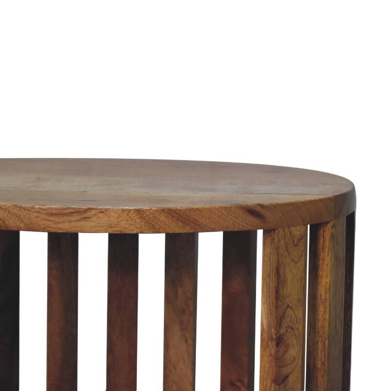 HomeRoots 16" Light Brown Solid Wood Slat Back Round Nightstand