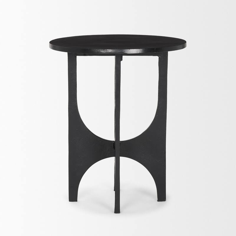 Sobi Textured Matte Black Round Metal Accent Table - 18.0L x 18.0W x 21.5H